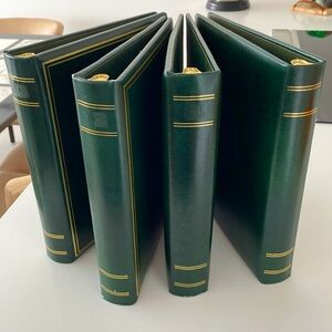 Set/4 Gold Stamped Green Leather 3-Ring Notebooks